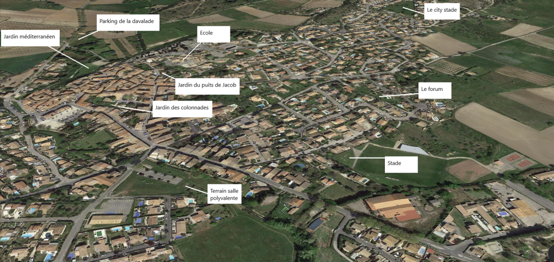 Carte des principaux espaces verts de la commune